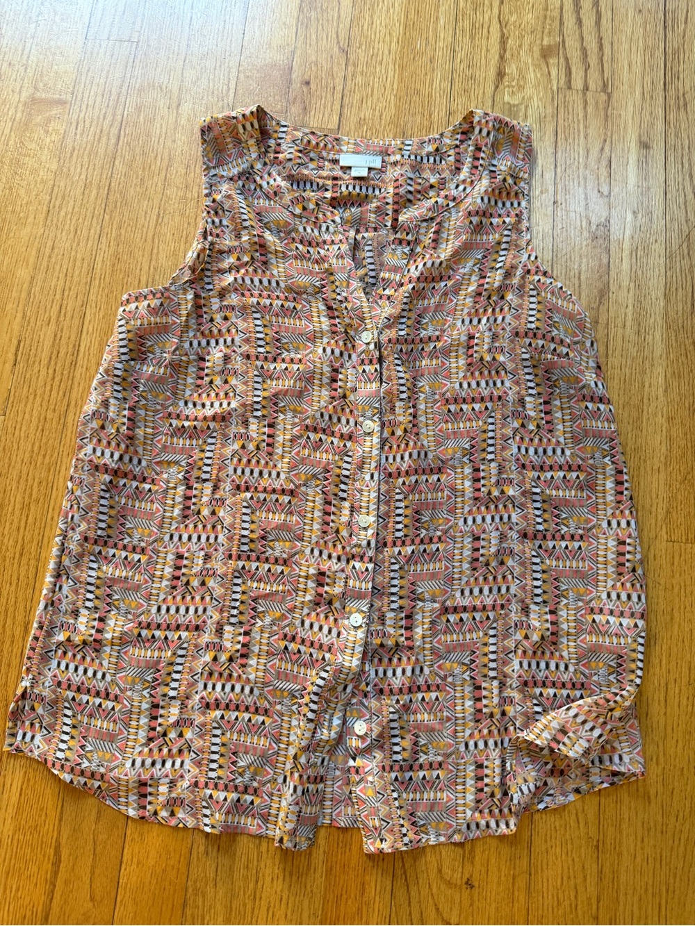J.Jill Sleeveless Button-Front Printed Tank Top